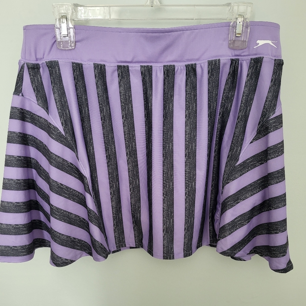 Slazenger Women Tennis Pickleball Golf Striped Purple Skirt Skorts Ball Pocket‎
